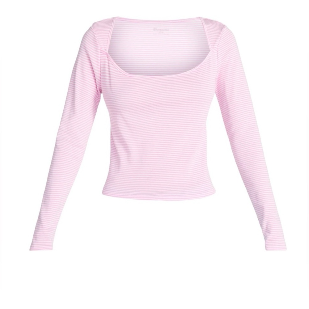 NWT No Boundaries Pink Stripe Square Neck Long Sleeve Top Size Small